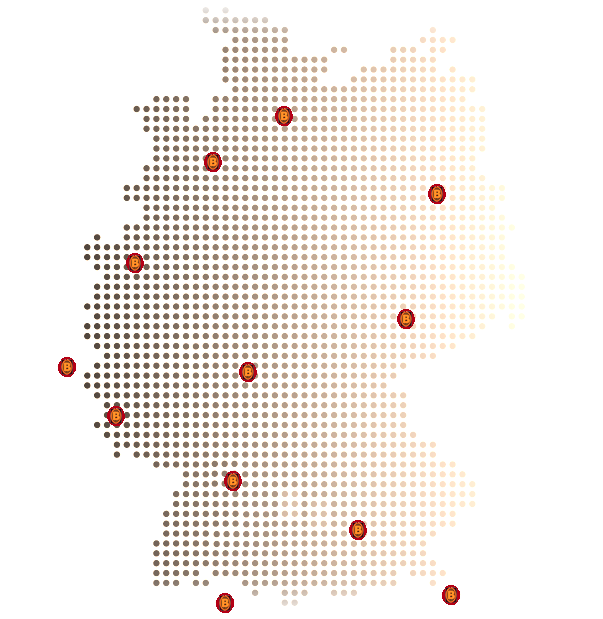Landkarte für Deutschland-Österreich-Luxemburg-Schweiz mit Standorte von BueroKaffeeService.com Netzwerk.